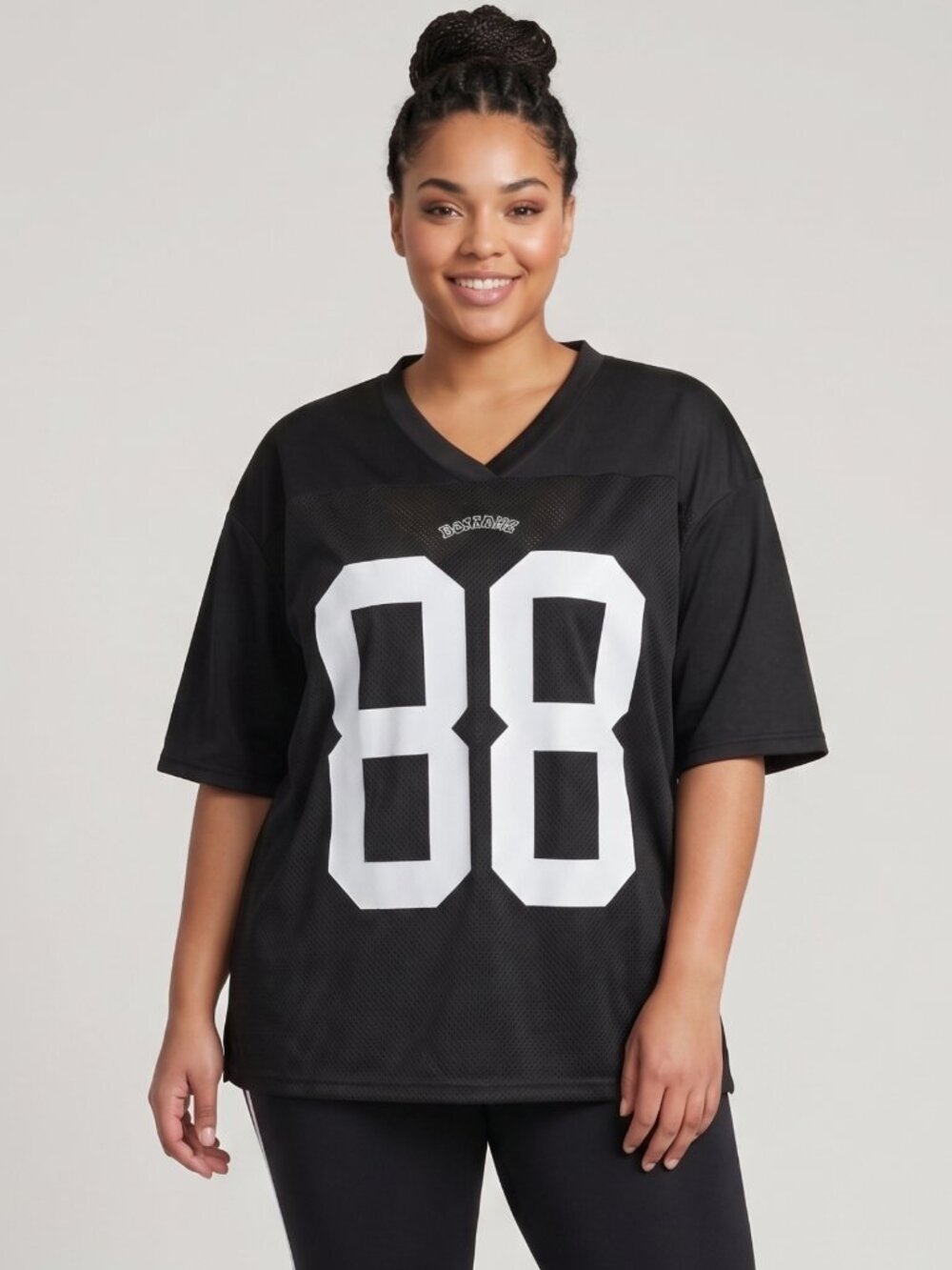 NWOT Black Mesh V-Neck Football Jersey Damage 88 Graphic Streetwear Top 2XL